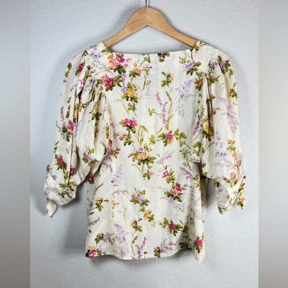 Mille Resort Travel Evelyn Top Floral Boho V-Neck 100% Cotton Blouse Size Large - Picture 5 of 9